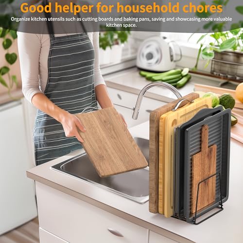 Cutting Board Organizer Kitchen Organizer Rack for Cutting Board, Bakeware, and Cookie Sheet, 5-Slot Heavy-Duty Steel Cookware Holder,Rust-Resistant with Anti-Slip Feet (1, Large) - size: Large