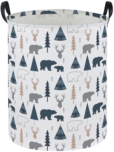 ESSME Kids Laundry Basket,Bear Hamper Collapsible Canvas Waterproof Storage Bin forBoys, Woodland Hamper,Gift Baskets(Bear) - color: Bear