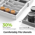 Bamboo Kitchen Drawer Organizer, Expandable Silverware Organizer with Removable Knife Block, 6-8 Slots- Utensil Holder & Cutlery Tray Drawer Dividers, 2.36" Deep for Extra Capacity, White - color: White