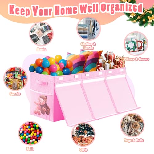 Beadsky Extra Large Toy Box Toddlers Chest with Lids, Collapsible Sturdy Toy Storage Organizer, Kids Bin Boxes Storage Basket for Boys, Girls, Nursery, Living Room, Playroom, 40"x14"x16" (Pink) - color: Pink