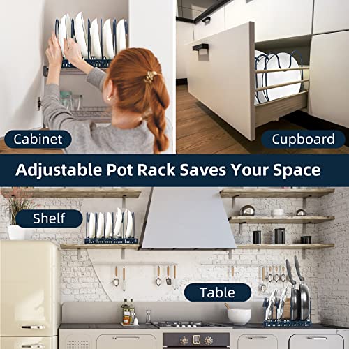 ROOHUA Expandable Pot and Pan Organizer - Cabinet Pot Lid Holder with 10 Adjustable Compartments for Cookware, Baking, Frying (Dark Blue, 10) - color: Dark Blue