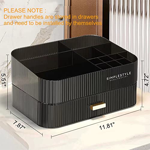 MIUOPUR Makeup Organizer with Stackable Drawers, Bathroom Vanity Organizers and Storage, Ideal for Desk and Dresser Countertops, Great for Cosmetics, skincare, Lipsticks, Nail Care -Black - color: Clear Black, size: Tray and Drawer