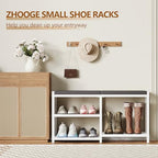 ZHOOGE Shoe Bench & Rack Storage Bench with Seat Cushion, Stable Entryway Bench Holds Up to 300 lb, (35" L x 12" W x 17" H, White) - color: White, size: 35"L x 12"W x 17"H
