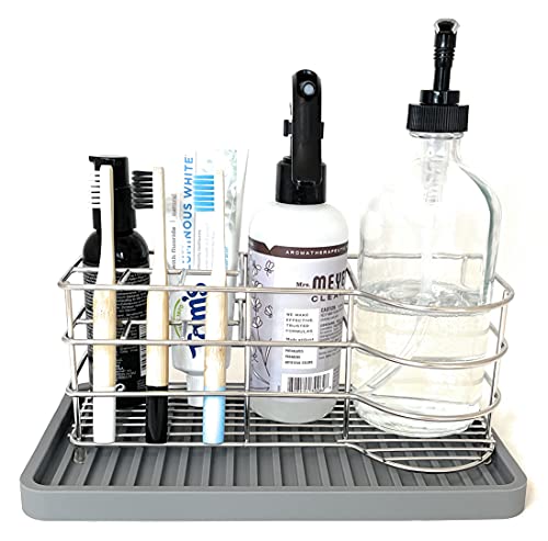 Happitasa Silicone Kitchen Sink Organizer Tray, Sponge Holder and Countertop Protector | Bathroom and Kitchen Soap Dish and Dispenser Tray (Grey, 10"x5.25") - color: Gray, size: 10" x 5.3" x 0.6"