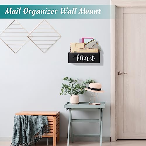 DRASTAR Mail Organizer, Mail Holder with 2 Slots, Mail Basket for Wall Table Countertop, Wood Desk Mail Organizer, Black Envelope Holder for Home Office Decor - color: Black, size: 2 Slots