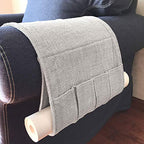 IPENNY Couch Sofa Armrest Organiser Chair TV Remote Holder Bed Storage Pocket Bag for Cellphone Tablet Notepad Book Magazines DVD Eyewears Drinker Snacks Holder Pouch - color: Beige(4 Outer Pocket + 1 Newspaper Pocket)