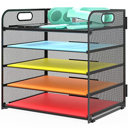 Letter Tray Paper Organizer 5-Tier Desk Organizer File Organizer Paper Holder with Handle, Metal Desktop Document Shelf Tray Office Classroom Organization - Black - color: Black