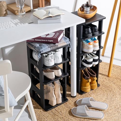 TRZZ 8-Tier Small Shoe Rack, Vertical Narrow Stackable Organizer with Removable Partition, Efficient Shoe Storage for Closet, Entryway, and Small Spaces (Black) - color: Black, size: 8-Tier-9.5"L