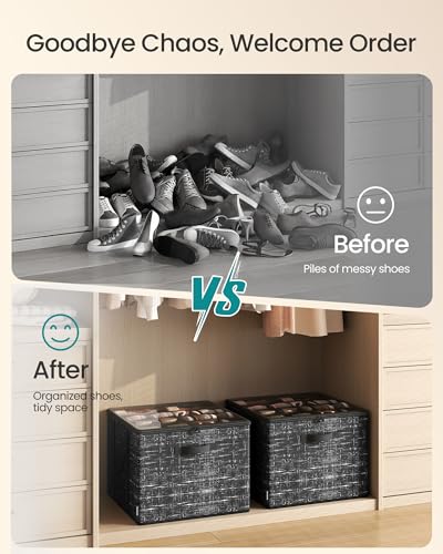 SONGMICS Shoe Organizer for Closet, Shoe Storage Box with Clear Lid, Foldable Fabric Bins, Holds 16 Pairs, Reinforced Handles, 16.5 x 16.5 x 12.5 Inches, Ink Black ULSP601B01 - color: Ink Black, size: 1 Pack
