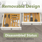 Suli Large Silverware Drawer Organizer，Adjustable Kitchen Flatware for Forks Knives and Spoons， Bamboo Cutlery Utensil Holder,Expandable from 22in-37in，Natural Bamboo
