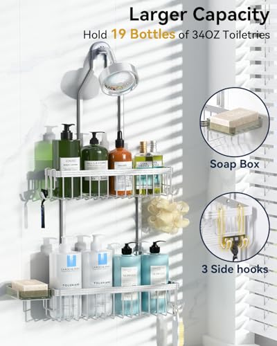 YASONIC Shower Caddy Hanging, Never Rust Shower Organizer Hanging, Aluminum Shower Racks for Inside Shower with Hooks for Razor, Bathroom Organizers and Storage with Soap Holder, Bright Silver - color: Bright Silver