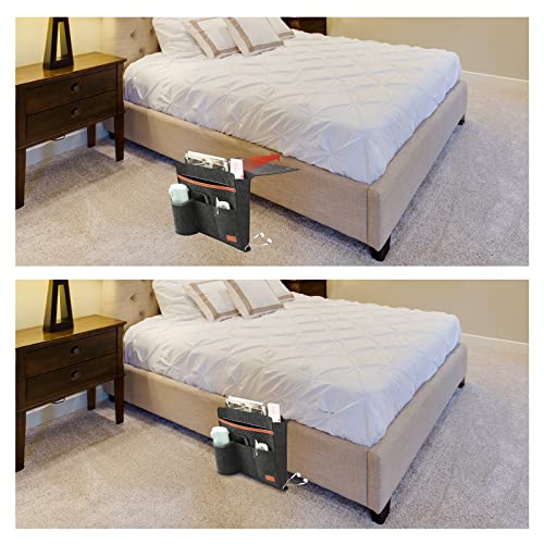Surblue Bedside Caddy Felt Bedside Storage Organizer with Water Bottle Holder for TV Remote Control Phone Glasses Magazine 7 Pockets(Dark Grey) - color: Darkgrey