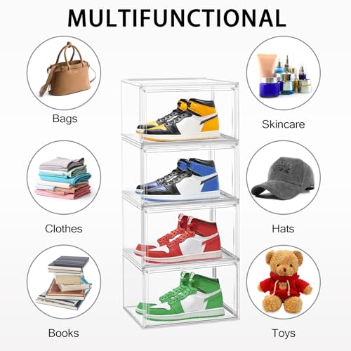 Acrylic Shoe Box, Sneaker Display Case Transparent Box Shoe Storage Bins Clear Plastic Stackable Boot Handbag Organizer Containers with Lids, 1Pack Size 12 - color: Clear, size: Medium