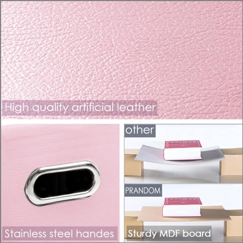 PRANDOM Leather Foldable Cube Storage Bins 13x13 inch [2-Pack] Fabric Storage Baskets Cubes Drawer with Cotton Handles Organizer for Shelves Nursery Closet Bedroom Clothes Pink - color: Pink, size: 13x13 in(2-Pack)