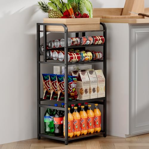 Kadolina Soda Can Organizer for Pantry, 5-Tier Storage Shelf, Kitchen Organizers and Storage, Multifunctional Snack Organizer Rack, Standing Can Rack for Pantry/Kitchen (Black)