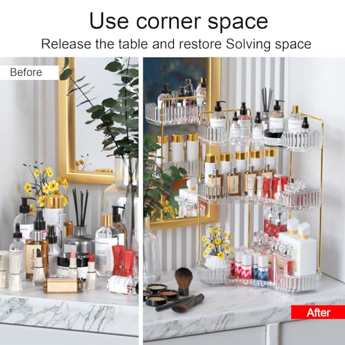 GTI 3-Tier Corner Bathroom Counter Organizer, Large Capacity Makeup Organizer Countertop, Perfume Cosmetics Skincare Vanity Organizers, Exquisite Countertop Storage for Women (Clear) - color: Clear, size: 10" x 10" x 17.5"