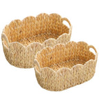 Coeusy Scalloped Basket Set of 2,Water Hyacinth Basket for Organizing and Decor,Hand-Woven Wicker Storage Baskets with Built-In Handles for Nursery,Gift,Laundry