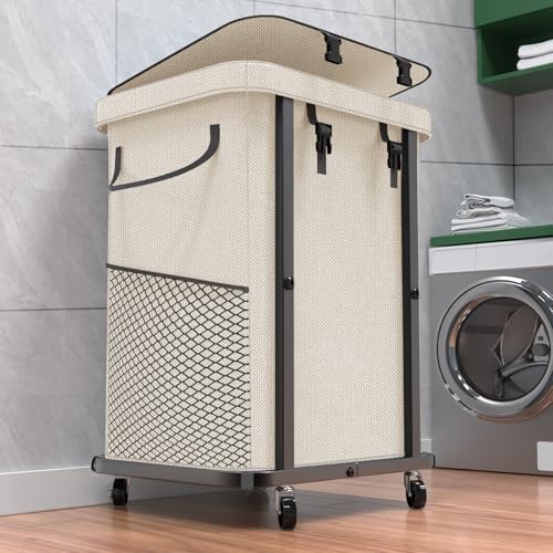 40 Gal(150L) High Grade Large Laundry Basket with Wheels, Rolling Laundry Hamper, Laundry Cart with Metal Frame and Removable Bag Design, Suitable for Laundry Room, Bedroom (White, 150L) - color: White, size: 1 Section 150L