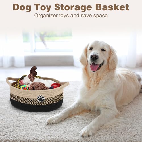 Optish Dog Toy Easter Basket, Toy Box and Bin for Dog Cat Storage, 13.5" X 11" X 5" Small Woven Rope Basket for Baby Storage, Closet, Living Room, Brown & Black - color: Black-Brown, size: 13.5"L x 11"W x 5"H (15L)