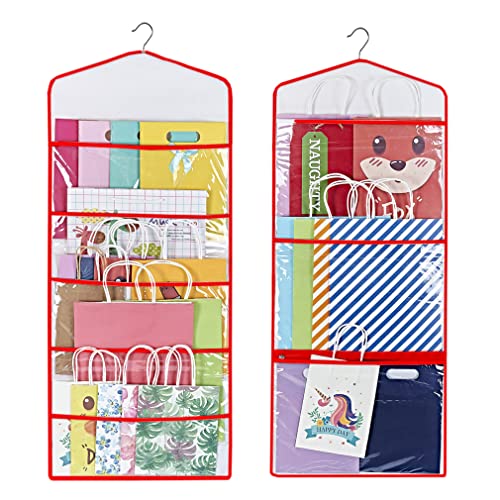 ProPik Storage for Gift Bags, Tissue Paper, and Wrapping Paper - Hanging Gift Bag Storage Organizer - 38 x 16 Inch PVC (Red) - color: Red