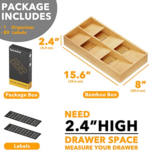 SpaceAid Bamboo Silverware Drawer Organizer with Labels, Kitchen Utensil Tray Holder Organizer for Flatware, Cutlery, Spoon and Knives Drawer Storage Organization (Natural, 6 Slots) - color: Natural