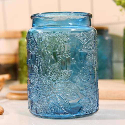 Custde Glass Storage Jars With Airtight Lid, 23.7oz Canister For Kitchen Counter with Bamboo Lid, brown sugar, candy, coffee, cookie, salt, tea,pantry cute Jar (Blue 2-Pack, 23.7 fl oz) - color: Blue 2-Pack, size: 23.7 fl oz