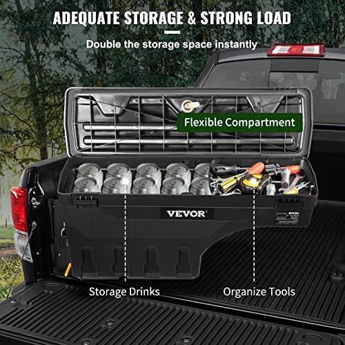 VEVOR Truck Bed Storage Box, Lockable Lid, Waterproof ABS Wheel Well Tool Box 6.6 Gal/20 L with Password Padlock, Compatible with Tundra 2007-2021, Driver Side, Black - size: Driver Side, style: Toyota Tundra