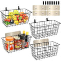 4 Pack Hanging Wall Basket Wire Storage Baskets, Adhesive Basket for Cabinet Door Organizer(2 Wall Mounting Options), Hanging Fruit Baskets for Kitchen, Pantry Organization, Bathroom, Black - style: 2 Installations, 4pack