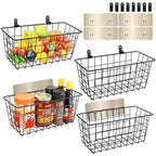 4 Pack Hanging Wall Basket Wire Storage Baskets, Adhesive Basket for Cabinet Door Organizer(2 Wall Mounting Options), Hanging Fruit Baskets for Kitchen, Pantry Organization, Bathroom, Black - style: 2 Installations, 4pack