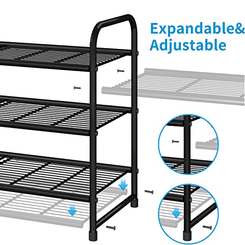 Simple Trending 3-Tier Stackable Shoe Rack, Expandable & Adjustable Shoe Shelf Storage Organizer, Wire Grid, Black - color: Black, size: 3 Tiers