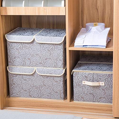 PRANDOM Large Foldable Storage Bins with Lids Fabric Decorative Storage Box Cubes Organizer Containers Baskets with Cover Handles Removable Divider for Home Bedroom Closet 17.3x11.8x9.8 Inch 3 Pack - color: Gray, size: Double Lid/3pcs