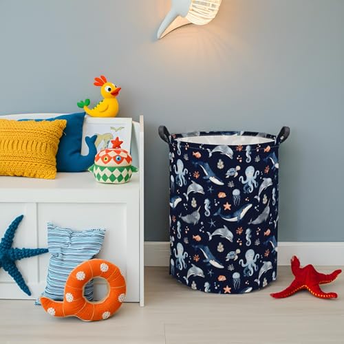 Ocean Baby Laundry Basket Baby Hamper for Nursery Girl Kids Soccer Hamper Cute Kids Toys Storage Bin Organizer Ocean Room Decor for Home(Blue Ocean) - color: Blue Ocean