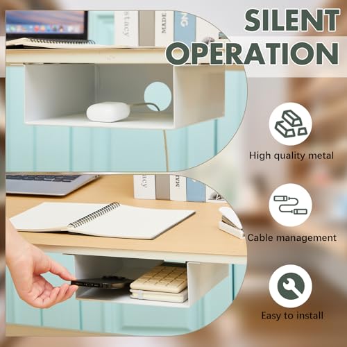 Yaocom 2 Pack Under Desk Hanging Shelf, Carbon Steel Storage Tray with Mute Felt Sheets, Mount Shelves Organizer for Office Home Workstation Gaming Desk Stand up(7.5x8x2.8 in/Storage Shelf,White) - color: White, size: 7.5x8x2.8 In