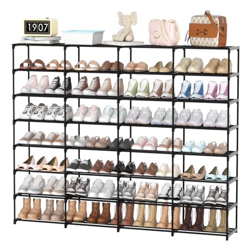 Large Shoe Rack Organizer, 4-Row 8-Tier Tall Shoe Storage Shelf for Closet, Entryway, Garage, Metal Free Standing Shoe Holder for 56-64 Pairs Shoes, Sturdy Stackable Shoe Stand for Bedroom - size: 4 Row 8 Tier