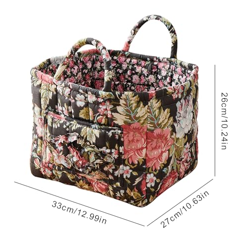 Quilted Fabric Basket Foldable Car Storage Boho Floral Laundry Basket Hamper for Nursery Bedroom & Living Room | Organize Clothes Toys - color: Rose Garden