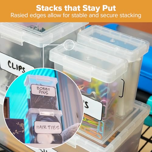 Bostitch Konnect Storage Containers with Lids, Clear Plastic Box, Stackable for Crafts, Home and Office Orginzation, Labels. 3 Piece (1 1.5 Qt Box, 2 0.5 Qt Boxes)