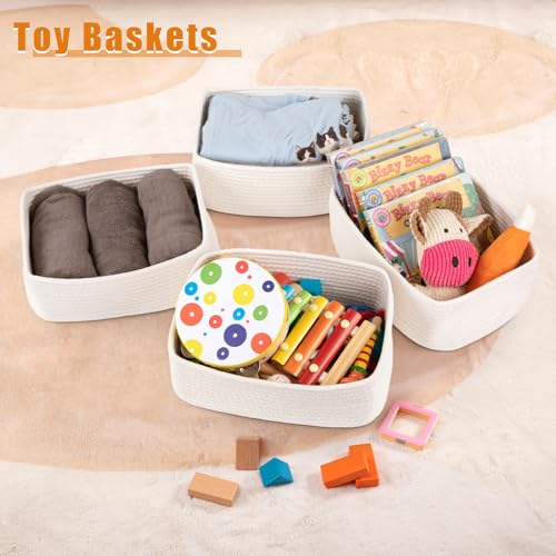OIAHOMY 4 Pack Storage Baskets for Organizing, Small Bins for Shelves, Cute Decorative Storage Bins, Organizer Baskets for Gifts Empty, 11.8''Lx7.8''Wx4.7''H, White - color: White, size: 11.8"*7.8"*4.7"