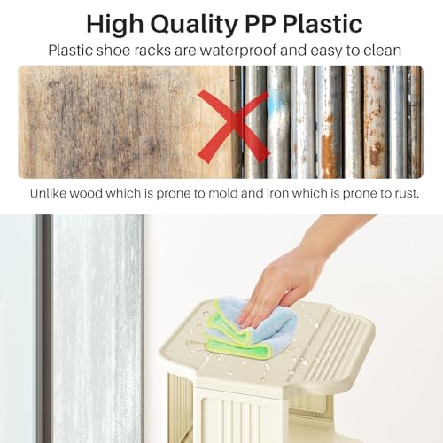 Kitstorack Vertical Shoe Rack: 5 Tiers Stackable Shoe Rack for Closet DIY Free Standing Shoe Organizer Small Shoe Shelf for Small Spaces and Narrow Spaces Plastic, White - color: Ivory, size: 5 Tiers