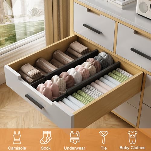 Bamboo Drawer Dividers,17-22" Adjustable Kitchen Drawer Organizer for Clothes,6 Pack Expandable Drawer Organization Separators for Bedroom,Bathroom,Dresser and Office,Black - color: Black-6Pack, size: 17-22 IN