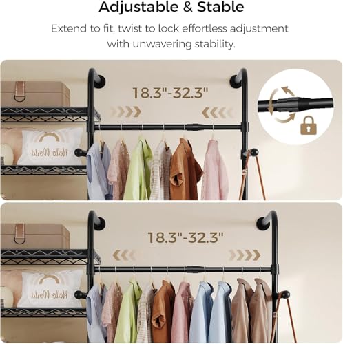 Closet Organizers and Storage, 5-Row Heavy Duty Clothes Rack for Hanging Clothes, Wall Mounted Closet System with 4 Telescopic Rods, 3 Fixed Rods, 6 Hooks, 8 Shelves for Wardrobe, Bedroom, Small Space - style: 5-Row