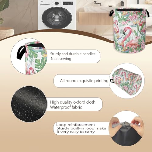 Watercolor Flamingo Laundry Hamper,Tropical Flower Leaves Clothes Hamper for Laundry,Waterproof Oxford Toy Storage Collapsible Hampers for Bedroom, Dorm Room,Bathroom,16x20 Inch - color: Watercolor Flamingo