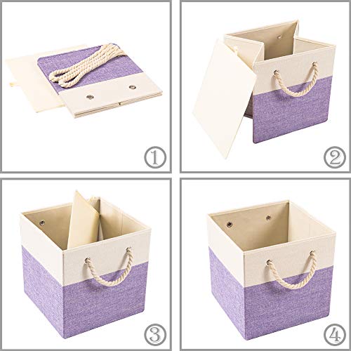 PRANDOM Large Foldable Cube Storage Bins 11x11 inch [4-Pack] Fabric Linen Storage Baskets Cubes Drawer with Cotton Handles Organizer for Shelves Nursery Closet Bedroom Purple - color: Purple, size: 11x11 inch(4-Pack)