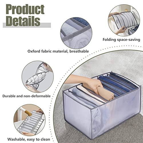 TOOVREN Jeans Organizer Extra Large 9 Grids, Closet Organizer with Foldable Drawer Compartments, Washable Clothing Storage Box 3-Pack - color: Upgraded 3PCS(Large 9 Grids,Gray)