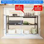 Mustorn Pots and Pans Organizer Under Cabinet, Expandable 2 Tier Under Sink Organizers and Storage Adjustable Height Kitchen Pot and Pan Lid Holder Rack with 6 Dividers(6panels,1 Pot rack, Black) - size: 6panels &1 pot rack-2 Tier