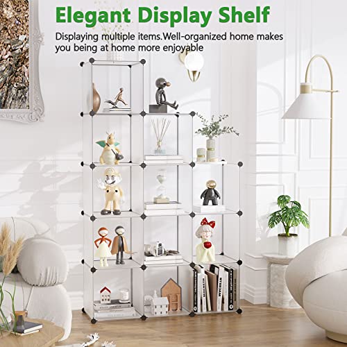 C&AHOME Cube Storage Organizer, 12-Cube Closet Cabinet Organizer, DIY Cube Shelf, Plastic Stackable Bookshelf, Modular Shelving Units Ideal for Home, Office, 36.6" L x 12.4" W x 48.4" H White SHS3012A - color: Translucent White