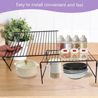 Refrigerator Organizer Freezer Organizer, Expandable Adjustable Kitchen Cabinet Rack for Pantry, Cupboard, Countertop - Space Saving Shelf (Black)