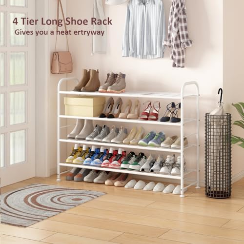 LINZINAR Shoe Rack Long 4 Tier Shoe Storage Organizer Metal Wide Shoe Shelf for Closet Entryway Bedroom 30 Paris Large Capacity, White - color: White, size: 4-Tier