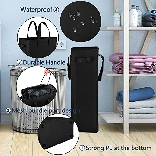 Odonata Slim Laundry Hamper Handles Collapsible Laundry Basket Thin Dirty Clothes Basket Narrow Laundry Bag Foldable Dirty Hamper 45L (Black) - color: Black