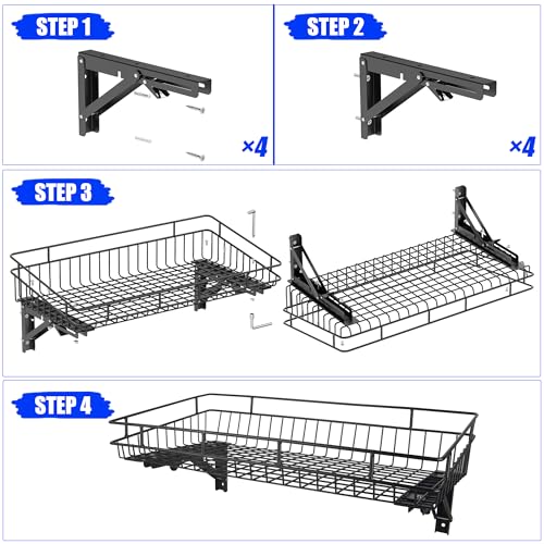ULIBERMAGNET Large Folding Garage Shelf,Heavy Duty Wire Basket Storage Shelving,400LB Wall Mounted Storage DIY Folding Utility Racks for Garage, Office, Basement, Closet, Kitchen, Laundry - style: 400LB Folding Storage Baskets