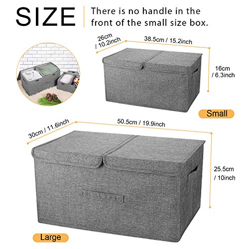 2 Pack Large Storage Boxes with Lids and Handles, Collapsible Linen Storage Bins Organizer Containers Baskets Cube with Removable Divider for Home Bedroom Closet Office (Cream, Small) - color: Cream, size: Small